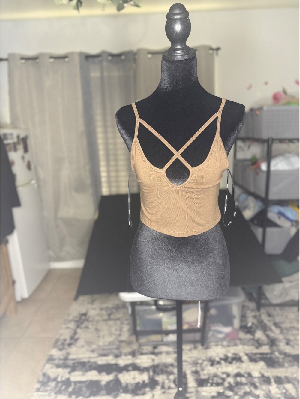 Papaya Mocha Brown Strappy Crop Tank Top Medium